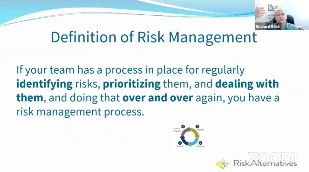 Definition of risk management according to Ted Bilich.