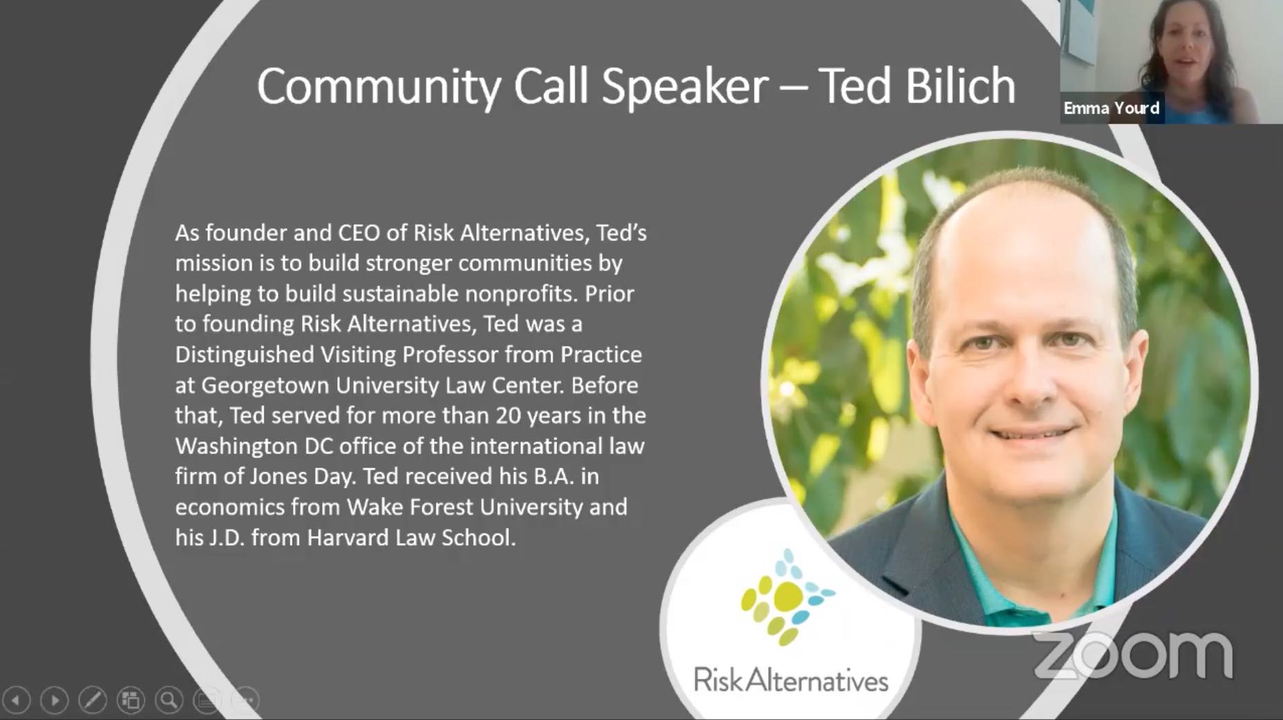 Slide that features the professional bio of Ted Bilich